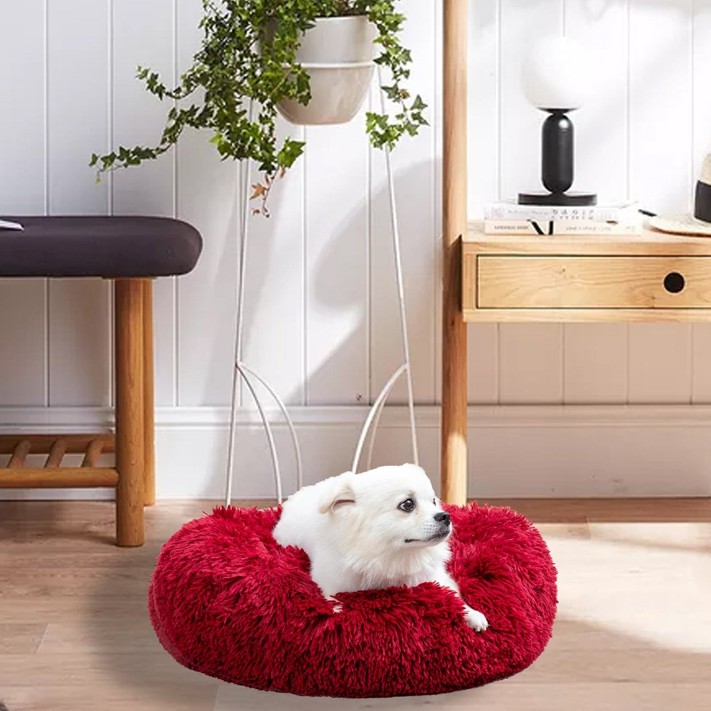 Fluffy Donut Dog Bed Warm Soft Long Plush Pet Cushion Dog House Cat Bed Washable Pet Sofa Mat Calming Samll Large Dog Beds Allinoneshop-24