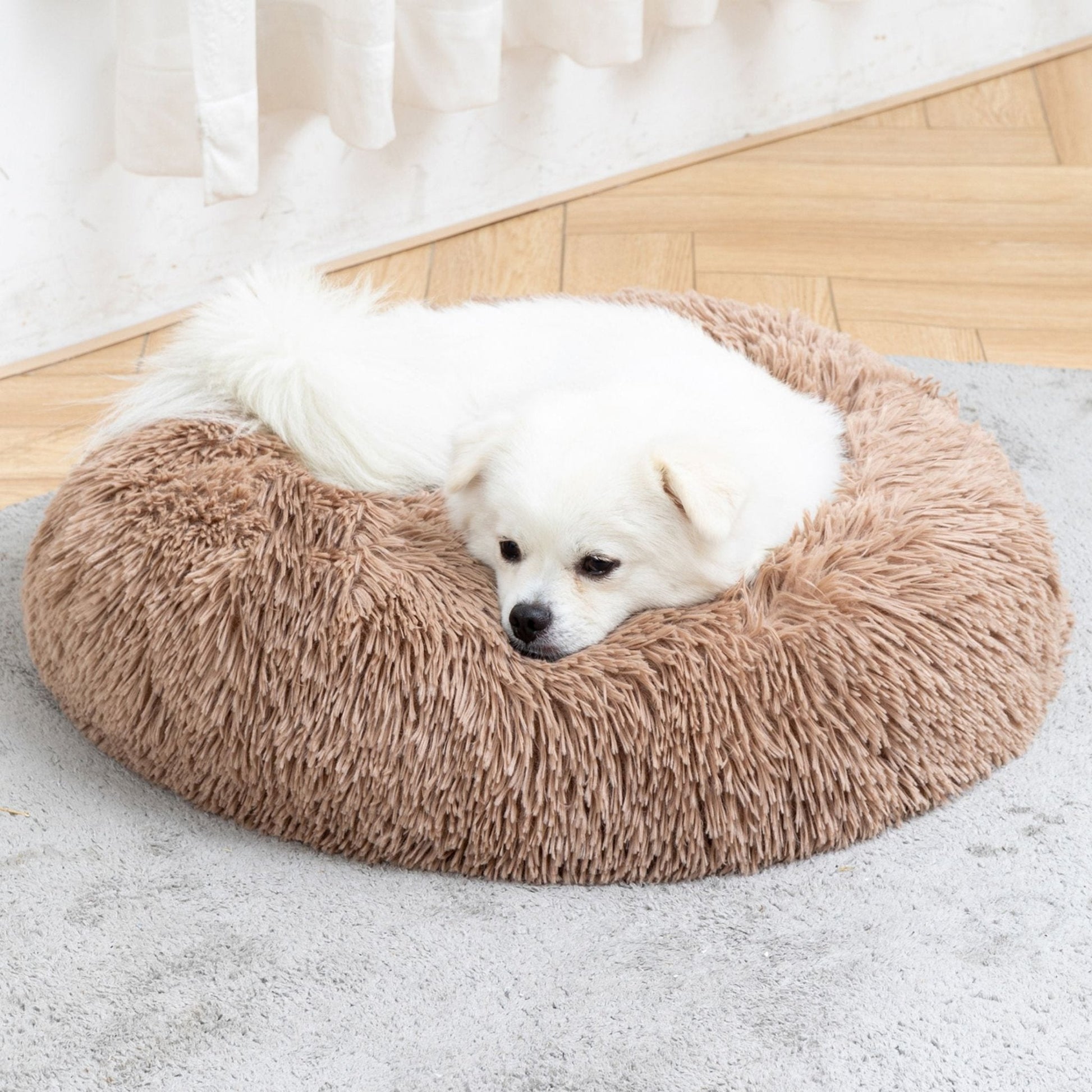 Fluffy Donut Dog Bed Warm Soft Long Plush Pet Cushion Dog House Cat Bed Washable Pet Sofa Mat Calming Samll Large Dog Beds Allinoneshop-24