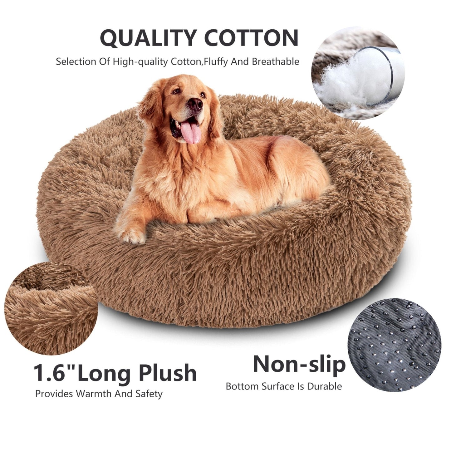 Fluffy Donut Dog Bed Warm Soft Long Plush Pet Cushion Dog House Cat Bed Washable Pet Sofa Mat Calming Samll Large Dog Beds Allinoneshop-24