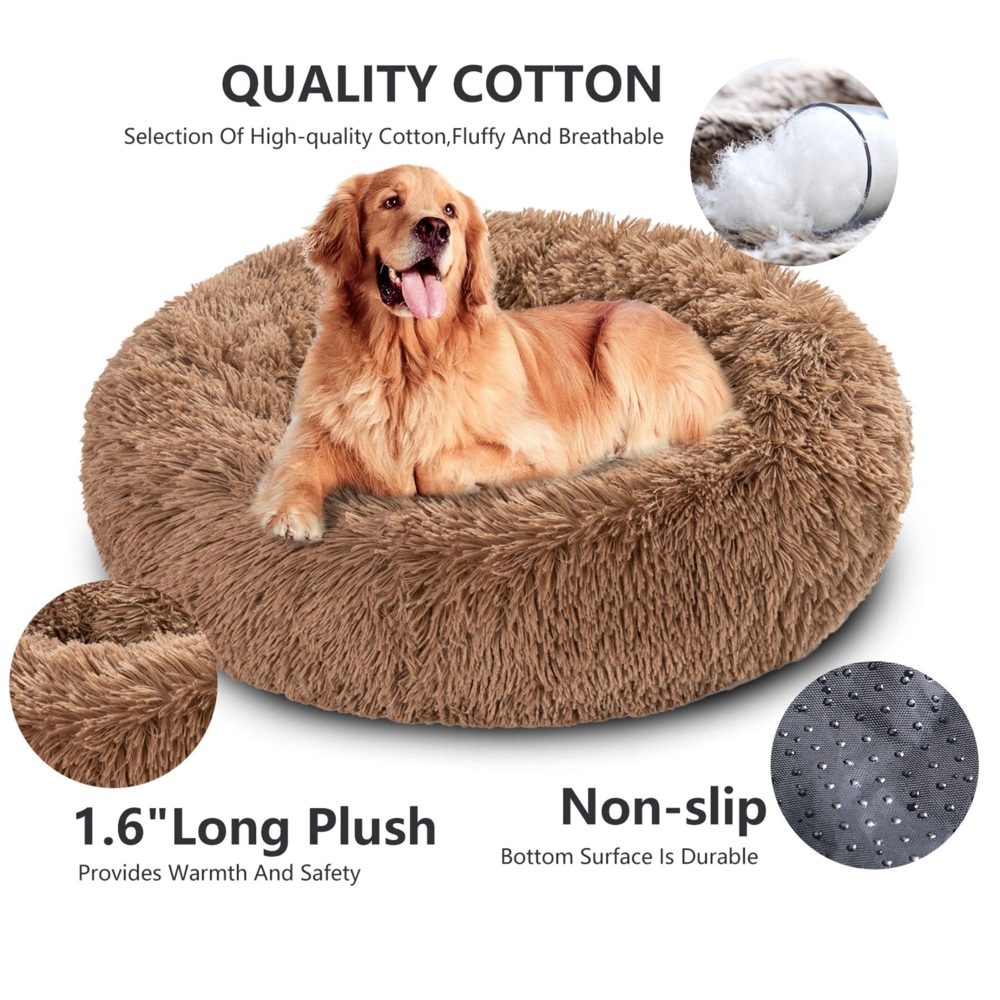 Fluffy Donut Dog Bed Warm Soft Long Plush Pet Cushion Dog House Cat Bed Washable Pet Sofa Mat Calming Samll Large Dog Beds Allinoneshop-24