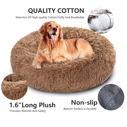 Fluffy Donut Dog Bed Warm Soft Long Plush Pet Cushion Dog House Cat Bed Washable Pet Sofa Mat Calming Samll Large Dog Beds Allinoneshop-24