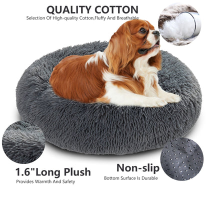 Fluffy Donut Dog Bed Warm Soft Long Plush Pet Cushion Dog House Cat Bed Washable Pet Sofa Mat Calming Samll Large Dog Beds Allinoneshop-24