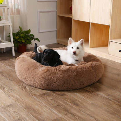 Fluffy Donut Dog Bed Warm Soft Long Plush Pet Cushion Dog House Cat Bed Washable Pet Sofa Mat Calming Samll Large Dog Beds Allinoneshop-24