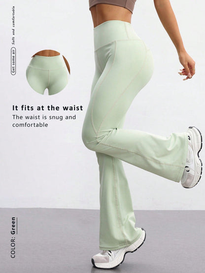 FWH Fashionable Casual Simple Butt-Lifting Peach Butt Fashion Elegant Streetwear Retro Slimming Low-Key Luxury Leg-Lengthening Classic Simple High-End Slimming High-Waist Versatile Flared Pants New European Style Waist-Toning Fitness Wide-Leg Yoga Pants Allinoneshop-24