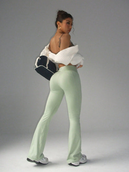 FWH Fashionable Casual Simple Butt-Lifting Peach Butt Fashion Elegant Streetwear Retro Slimming Low-Key Luxury Leg-Lengthening Classic Simple High-End Slimming High-Waist Versatile Flared Pants New European Style Waist-Toning Fitness Wide-Leg Yoga Pants Allinoneshop-24