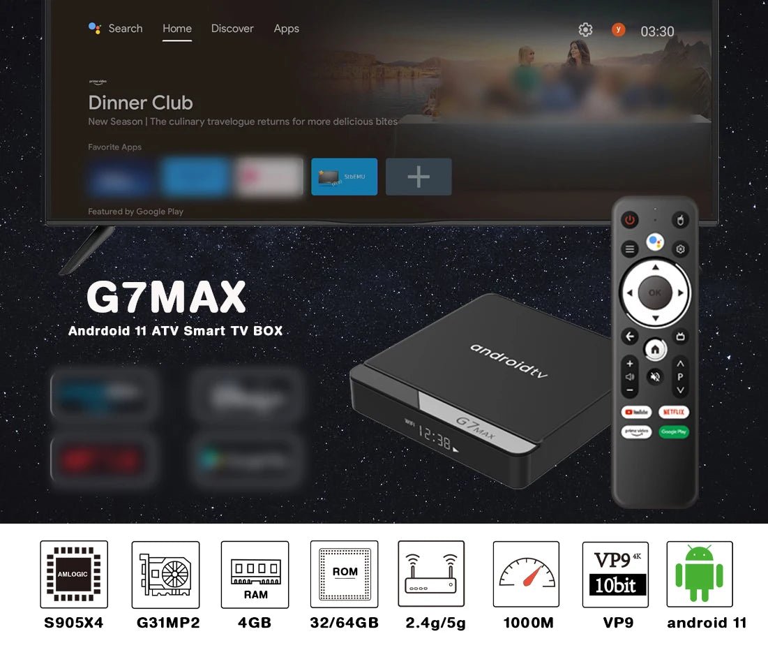 G7 Max Smart TV Box Android 11 S905X4 4GB 64GB 1000M AV1 4K HD 2.4Ghz/5Ghz Dual Wifi USB3.0 Set Top Box Media Player 4GB 32GB Allinoneshop-24