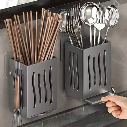 Household Kitchen Utensil Rack Multifunctional Draining Chopstick Holder Wallmounted Freestanding Cutlery Storage Plastic Holder Allinoneshop-24