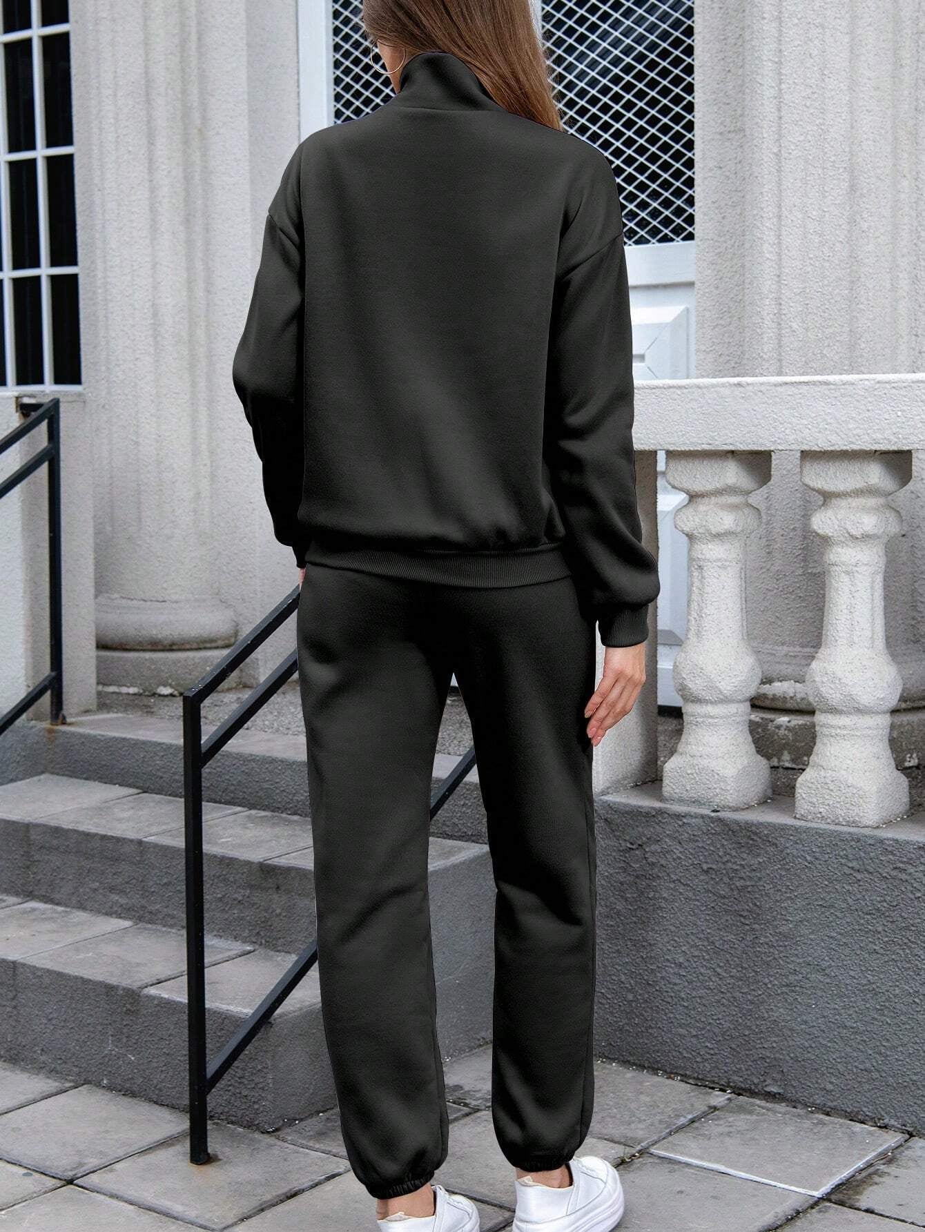 INAWLY Women'S Half Zipper Drop Shoulder Sweatshirt and Jogger Pants Two Piece Set Allinoneshop-24