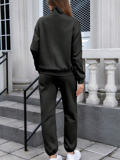 INAWLY Women'S Half Zipper Drop Shoulder Sweatshirt and Jogger Pants Two Piece Set Allinoneshop-24