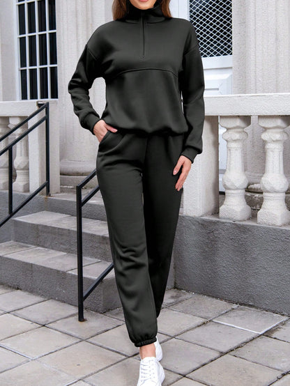 INAWLY Women'S Half Zipper Drop Shoulder Sweatshirt and Jogger Pants Two Piece Set Allinoneshop-24