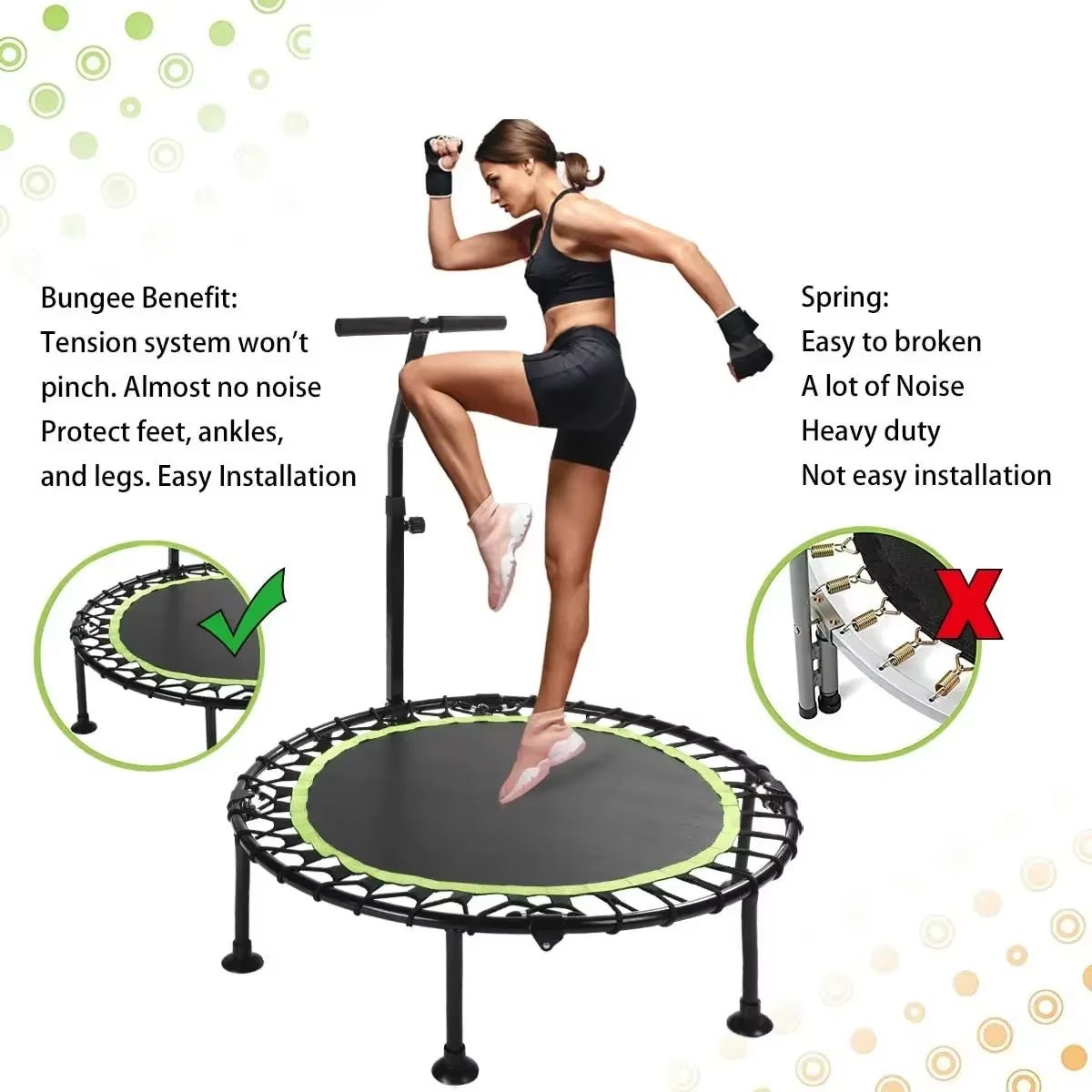 Indoor Elastic round Trampoline with Handle Fitness Gym Equipment Mini Trampoline Fitness Jumping Allinoneshop-24