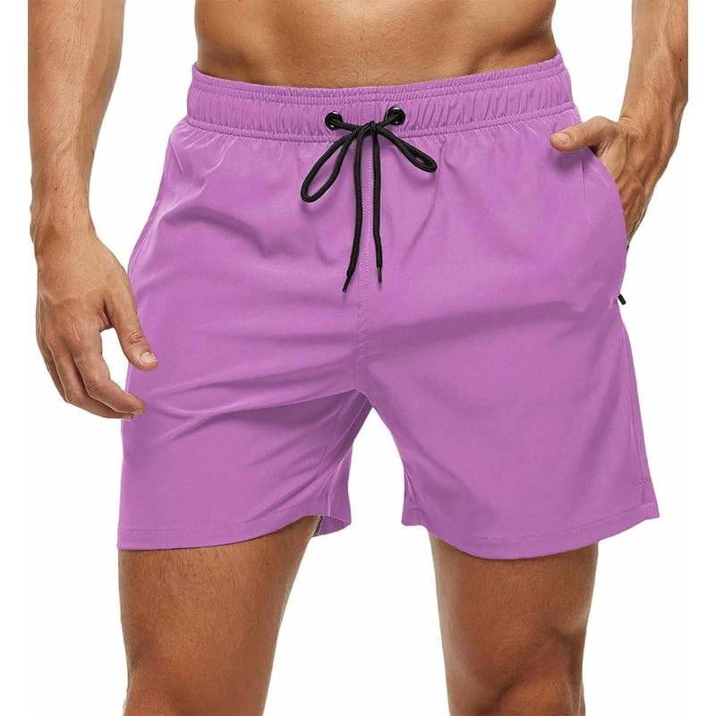 Jurunfeng Men'S Solid Swim Trunks Quick Dry Beach Shorts，Regular Fit Casual Fashion Comfy Shorts for Summer，With Zipper Pockets and Mesh Lining Activewear Allinoneshop-24