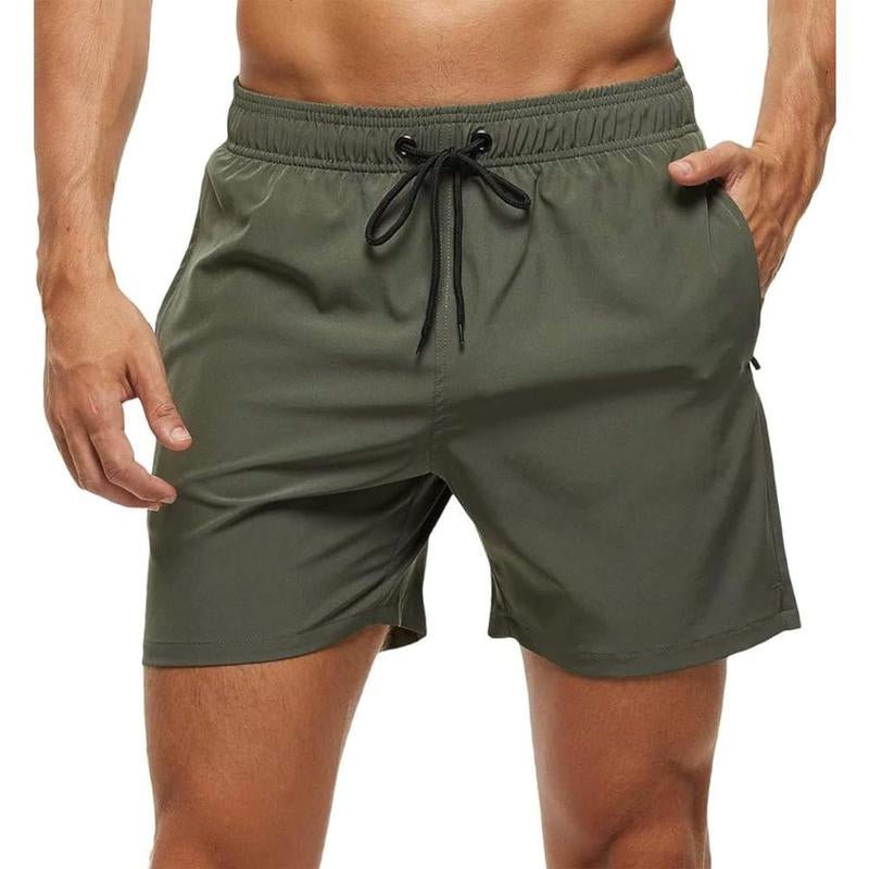 Jurunfeng Men'S Solid Swim Trunks Quick Dry Beach Shorts，Regular Fit Casual Fashion Comfy Shorts for Summer，With Zipper Pockets and Mesh Lining Activewear Allinoneshop-24