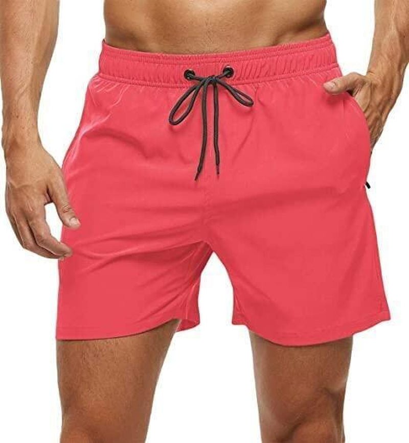 Jurunfeng Men'S Solid Swim Trunks Quick Dry Beach Shorts，Regular Fit Casual Fashion Comfy Shorts for Summer，With Zipper Pockets and Mesh Lining Activewear Allinoneshop-24
