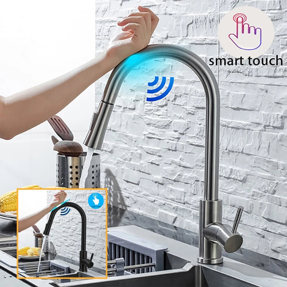Kitchen Faucet Pull Out Brushed Nickle Sensor Stainless Steel Black Smart Induction Mixed Tap Touch Control Sink Tap Allinoneshop-24