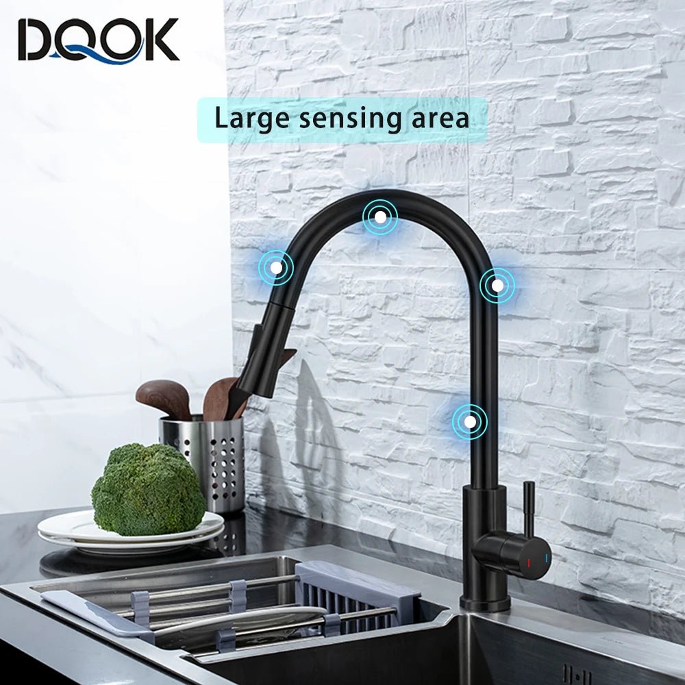 Kitchen Faucet Pull Out Brushed Nickle Sensor Stainless Steel Black Smart Induction Mixed Tap Touch Control Sink Tap Allinoneshop-24