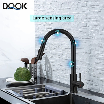 Kitchen Faucet Pull Out Brushed Nickle Sensor Stainless Steel Black Smart Induction Mixed Tap Touch Control Sink Tap Allinoneshop-24