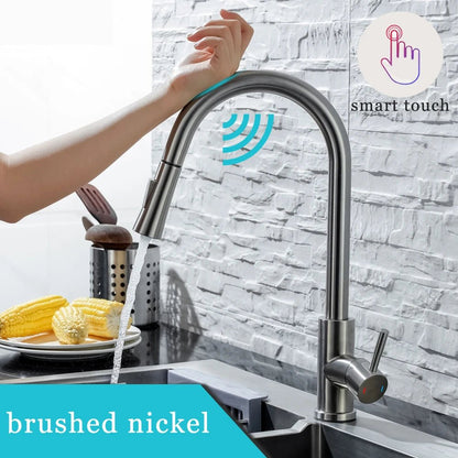 Kitchen Faucet Pull Out Brushed Nickle Sensor Stainless Steel Black Smart Induction Mixed Tap Touch Control Sink Tap Allinoneshop-24