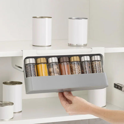 Kitchen Seasoning Bottle Storage Rack Spice Rack Self-Adhesive Wall-Mounted Under-Shelf Spice Organizer Kitchen Storage Rack Allinoneshop-24
