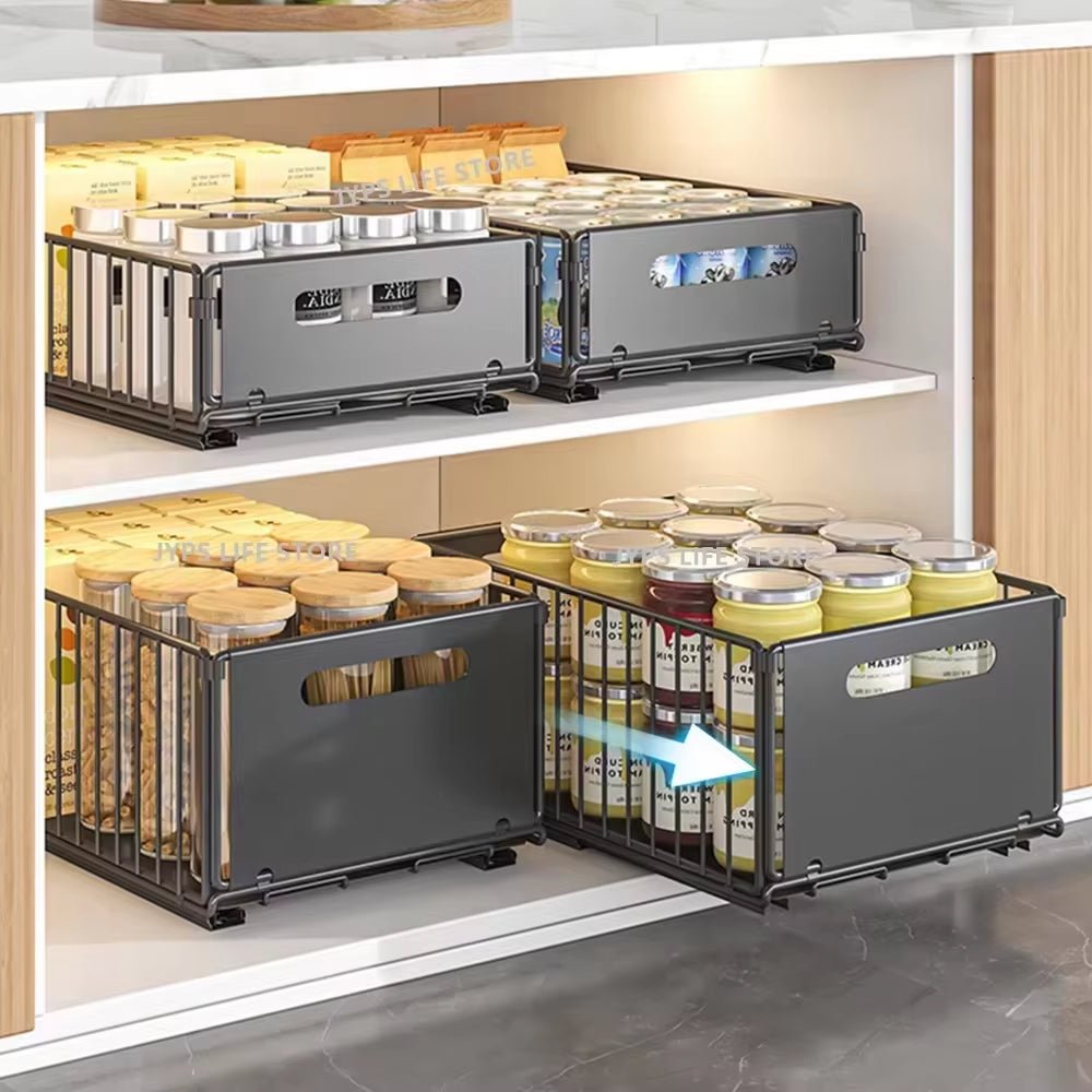 Kitchen Storage Rack Pull Out Cabinet Organizer Slide Drawer Storage Tray Seasoning Bottle Spice Storage Rack Kitchen Organizer Allinoneshop-24