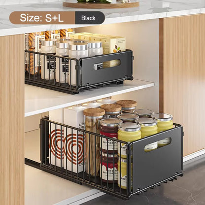 Kitchen Storage Rack Pull Out Cabinet Organizer Slide Drawer Storage Tray Seasoning Bottle Spice Storage Rack Kitchen Organizer Allinoneshop-24