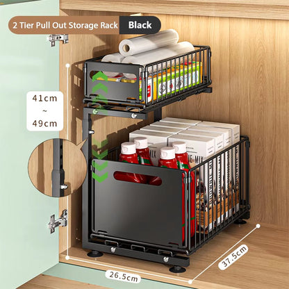 Kitchen Storage Rack Pull Out Cabinet Organizer Slide Drawer Storage Tray Seasoning Bottle Spice Storage Rack Kitchen Organizer Allinoneshop-24