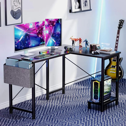 L Shaped Desk. 50-Inch Computer Desk. Corner Gaming Desk. CPU Stand. Home Office. Black. Allinoneshop-24