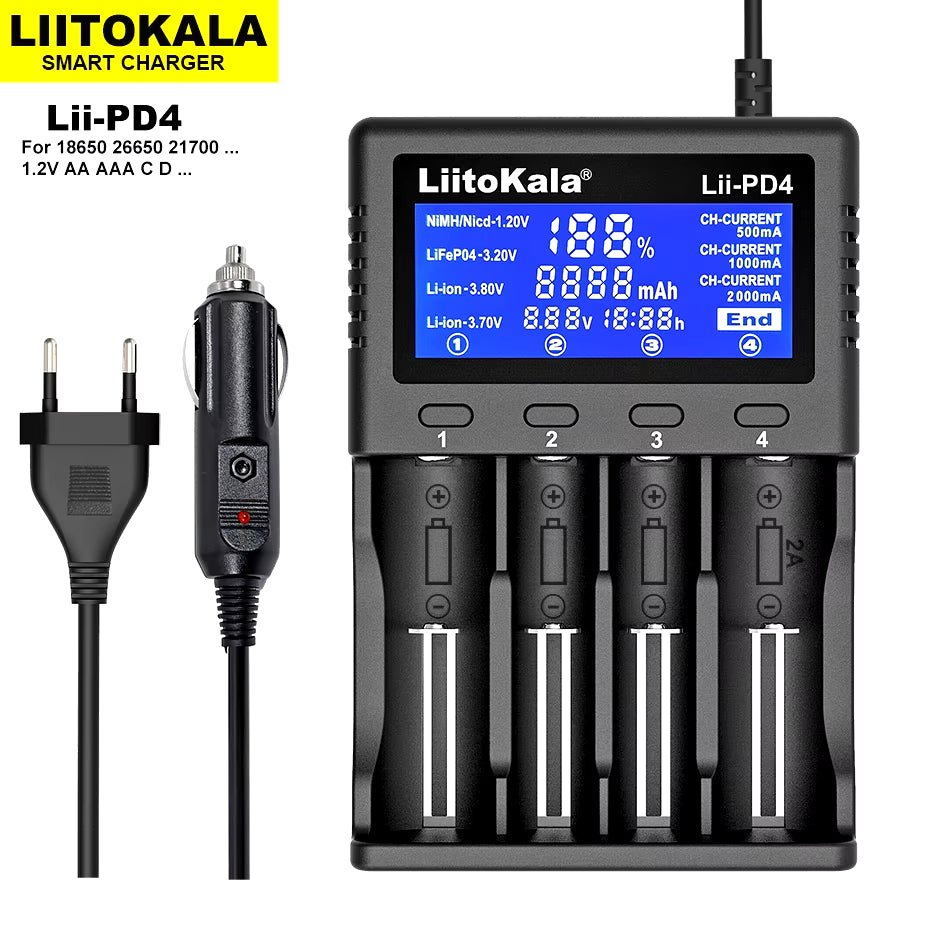 Lii-Pd2 LII-PD4 Battery Charger for 18650 26650 21700 18350 AA AAA 3.7V/3.2V/1.2V Lithium Nimh Batteries Allinoneshop-24