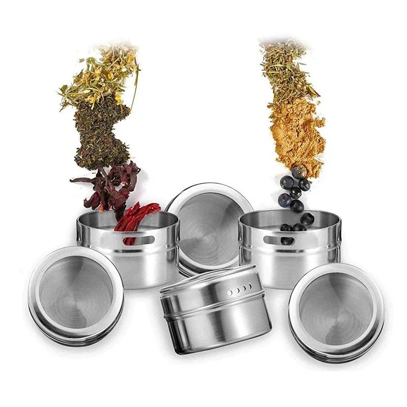Magnetic Spice Jar Stainless Steel Seasoning Pot Set Household Condiment Bottle Storage Tank Rack with Stickers Kitchen Tools Allinoneshop-24