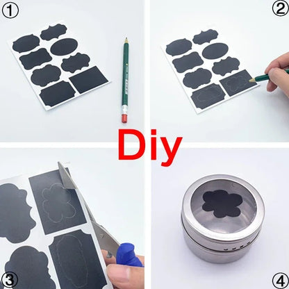 Magnetic Spice Jar Stainless Steel Seasoning Pot Set Household Condiment Bottle Storage Tank Rack with Stickers Kitchen Tools Allinoneshop-24