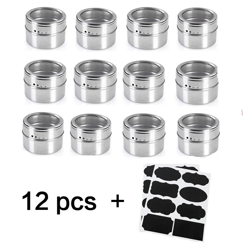 Magnetic Spice Jar Stainless Steel Seasoning Pot Set Household Condiment Bottle Storage Tank Rack with Stickers Kitchen Tools Allinoneshop-24