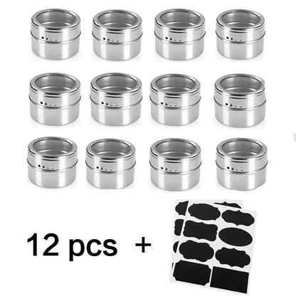 Magnetic Spice Jar Stainless Steel Seasoning Pot Set Household Condiment Bottle Storage Tank Rack with Stickers Kitchen Tools Allinoneshop-24