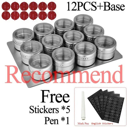 Magnetic Spice Jar Stainless Steel Seasoning Pot Set Household Condiment Bottle Storage Tank Rack with Stickers Kitchen Tools Allinoneshop-24