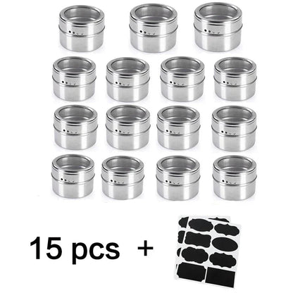 Magnetic Spice Jar Stainless Steel Seasoning Pot Set Household Condiment Bottle Storage Tank Rack with Stickers Kitchen Tools Allinoneshop-24