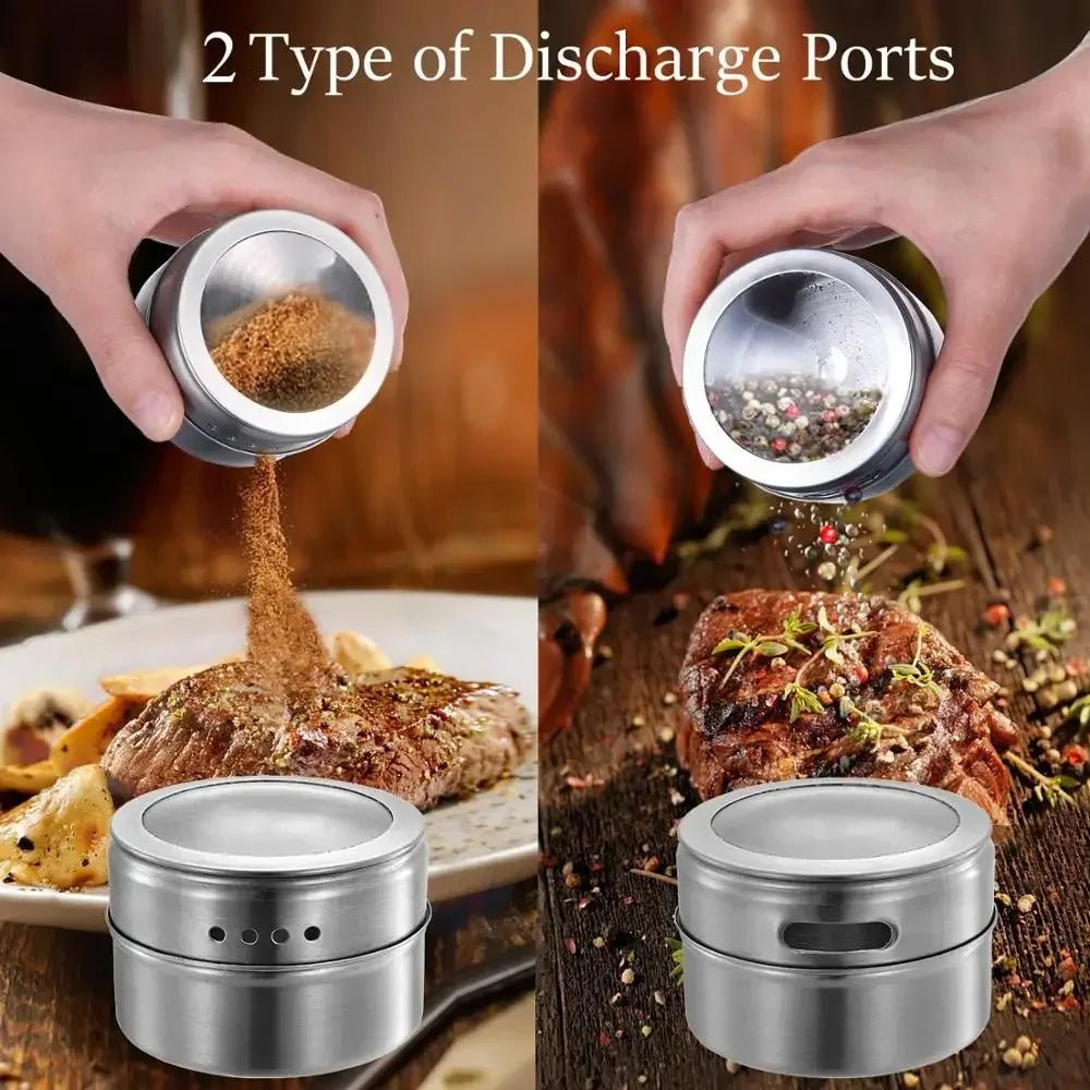 Magnetic Spice Jar Stainless Steel Seasoning Pot Set Household Condiment Bottle Storage Tank Rack with Stickers Kitchen Tools Allinoneshop-24