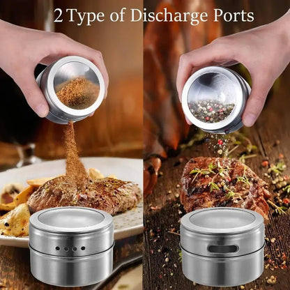 Magnetic Spice Jar Stainless Steel Seasoning Pot Set Household Condiment Bottle Storage Tank Rack with Stickers Kitchen Tools Allinoneshop-24