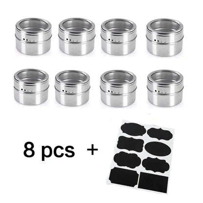 Magnetic Spice Jar Stainless Steel Seasoning Pot Set Household Condiment Bottle Storage Tank Rack with Stickers Kitchen Tools Allinoneshop-24