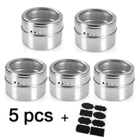 Magnetic Spice Jar Stainless Steel Seasoning Pot Set Household Condiment Bottle Storage Tank Rack with Stickers Kitchen Tools Allinoneshop-24
