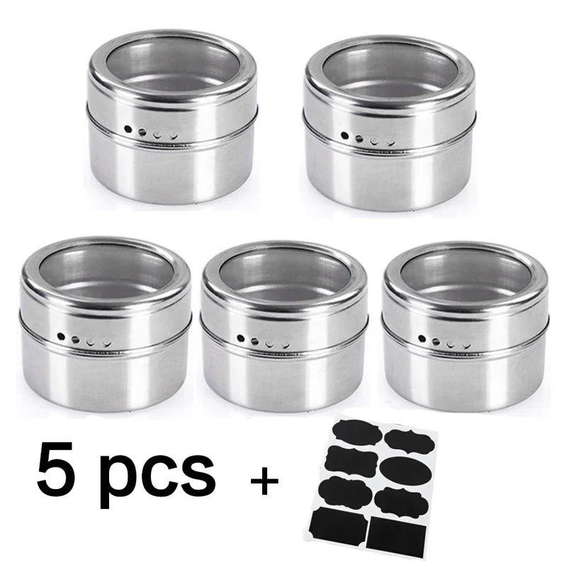 Magnetic Spice Jar Stainless Steel Seasoning Pot Set Household Condiment Bottle Storage Tank Rack with Stickers Kitchen Tools Allinoneshop-24