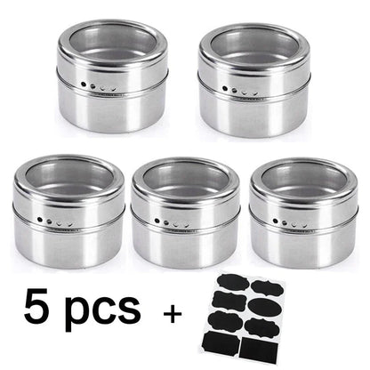 Magnetic Spice Jar Stainless Steel Seasoning Pot Set Household Condiment Bottle Storage Tank Rack with Stickers Kitchen Tools Allinoneshop-24