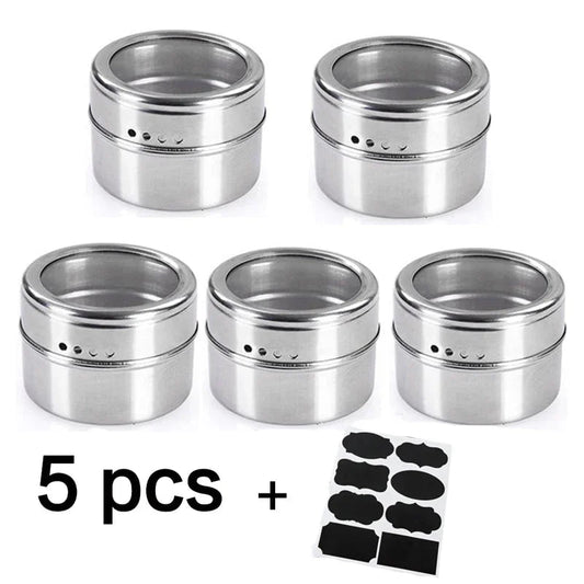 Magnetic Spice Jar Stainless Steel Seasoning Pot Set Household Condiment Bottle Storage Tank Rack with Stickers Kitchen Tools Allinoneshop-24
