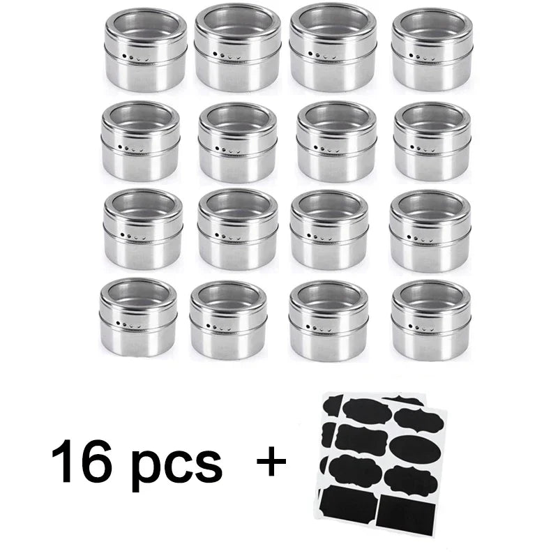 Magnetic Spice Jar Stainless Steel Seasoning Pot Set Household Condiment Bottle Storage Tank Rack with Stickers Kitchen Tools Allinoneshop-24
