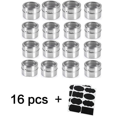 Magnetic Spice Jar Stainless Steel Seasoning Pot Set Household Condiment Bottle Storage Tank Rack with Stickers Kitchen Tools Allinoneshop-24