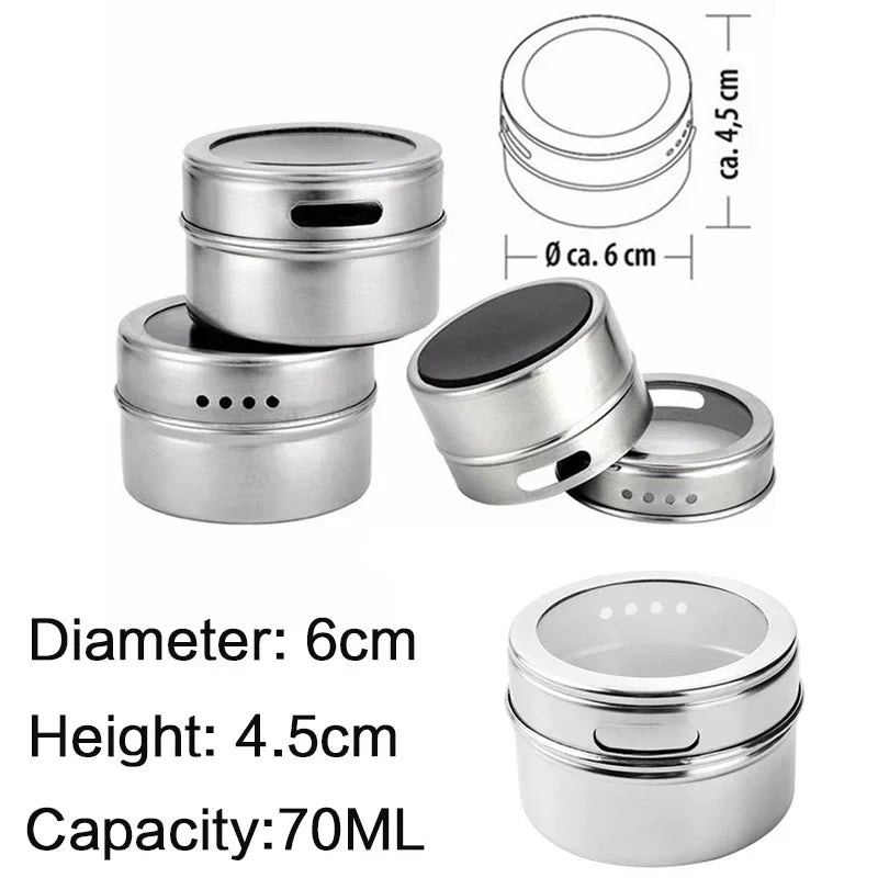 Magnetic Spice Jar Stainless Steel Seasoning Pot Set Household Condiment Bottle Storage Tank Rack with Stickers Kitchen Tools Allinoneshop-24