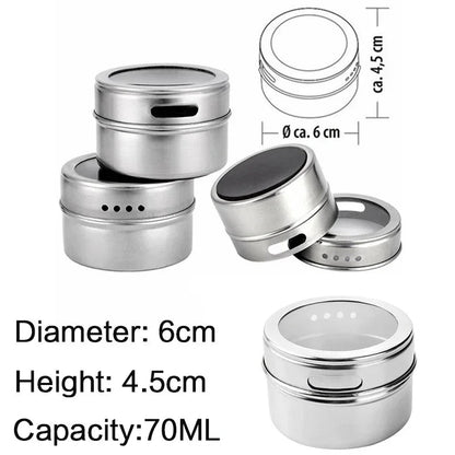 Magnetic Spice Jar Stainless Steel Seasoning Pot Set Household Condiment Bottle Storage Tank Rack with Stickers Kitchen Tools Allinoneshop-24