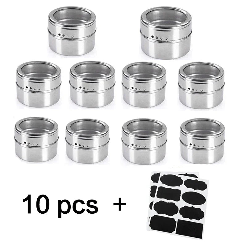 Magnetic Spice Jar Stainless Steel Seasoning Pot Set Household Condiment Bottle Storage Tank Rack with Stickers Kitchen Tools Allinoneshop-24
