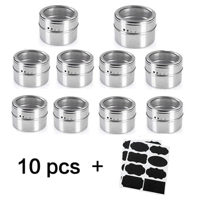 Magnetic Spice Jar Stainless Steel Seasoning Pot Set Household Condiment Bottle Storage Tank Rack with Stickers Kitchen Tools Allinoneshop-24