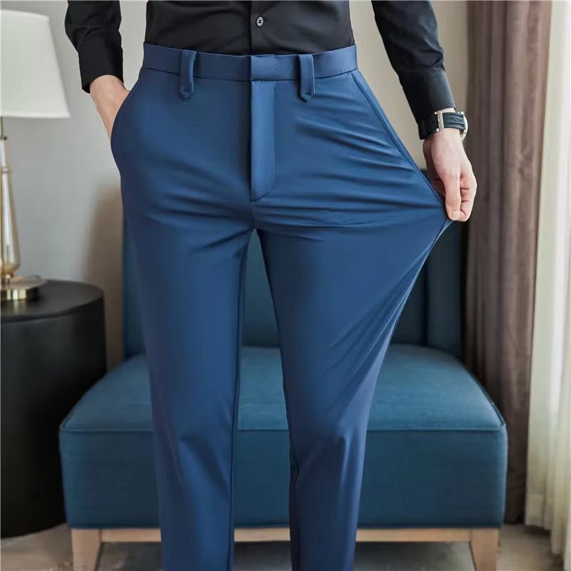 Mens Dress Pants Trousers 2024 Summer New Thin Breathable Solid Casual High Elastic Slim Fit Suit Pants Streetwear Men Clothing Allinoneshop-24