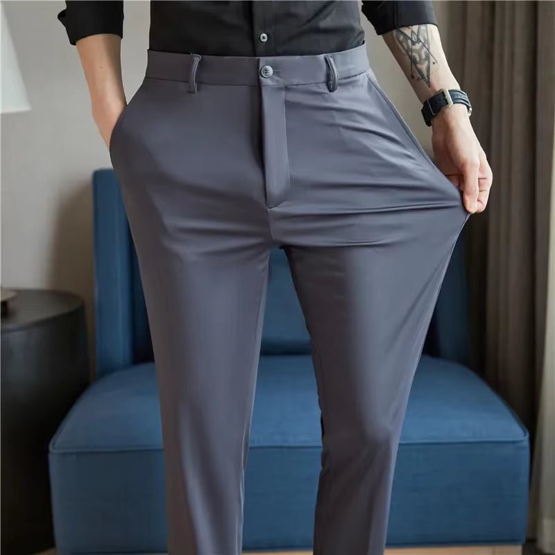 Mens Dress Pants Trousers 2024 Summer New Thin Breathable Solid Casual High Elastic Slim Fit Suit Pants Streetwear Men Clothing Allinoneshop-24