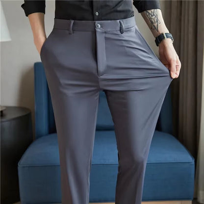 Mens Dress Pants Trousers 2024 Summer New Thin Breathable Solid Casual High Elastic Slim Fit Suit Pants Streetwear Men Clothing Allinoneshop-24